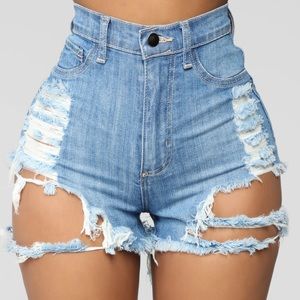 Distressed Shorts - Medium Blue Wash -WORN ONCE